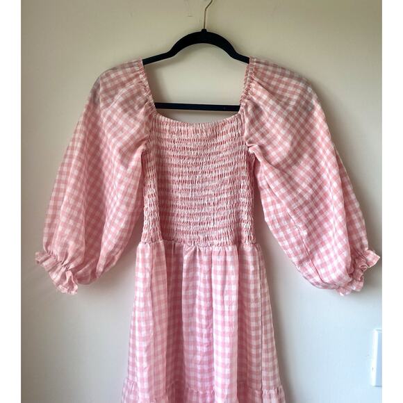 SHEIN Dress Pink Gingham Print Long Puff Sleeve Size Small - Picture 4 of 5